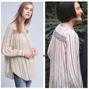 Anthropologie Floreat Striped Northfork Button Down Tunic Top